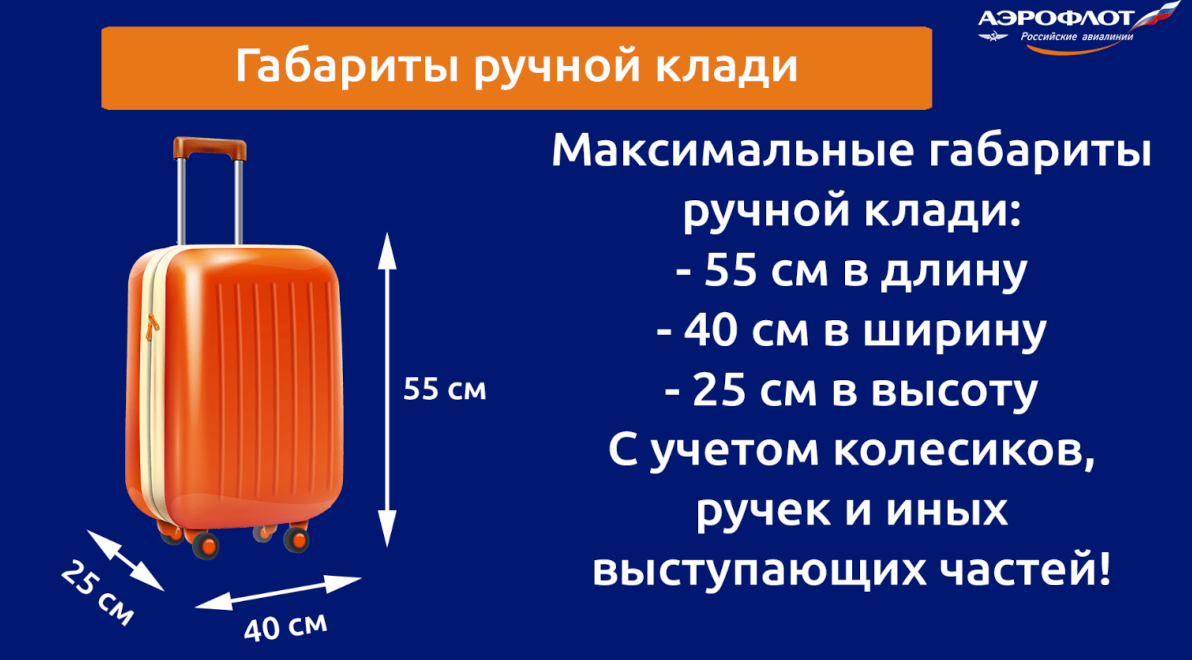 габариты ручной клади в авиакомпании Аэрофлот